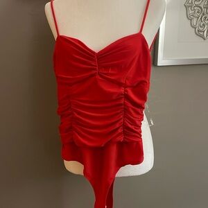 New Red orange Ruched Bodysuit